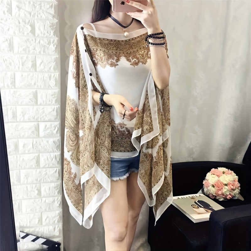 Zahara | Boho Chiffon Strandwickel mit Blumenmuster
