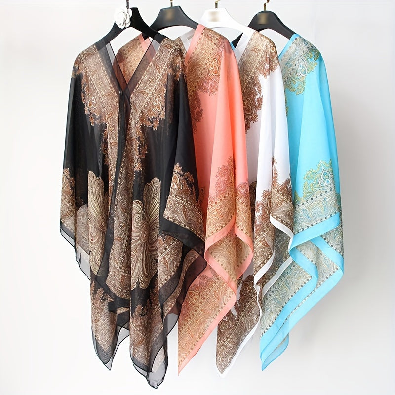 Zahara | Boho Chiffon Strandwickel mit Blumenmuster