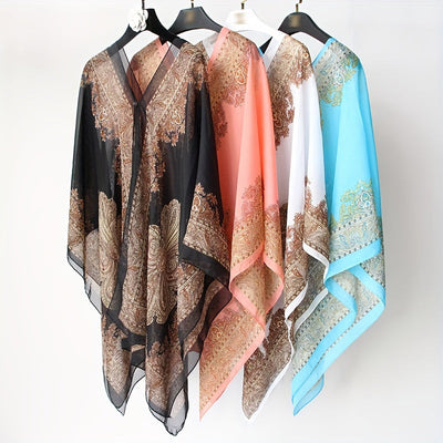 Zahara | Boho Chiffon Strandwickel mit Blumenmuster