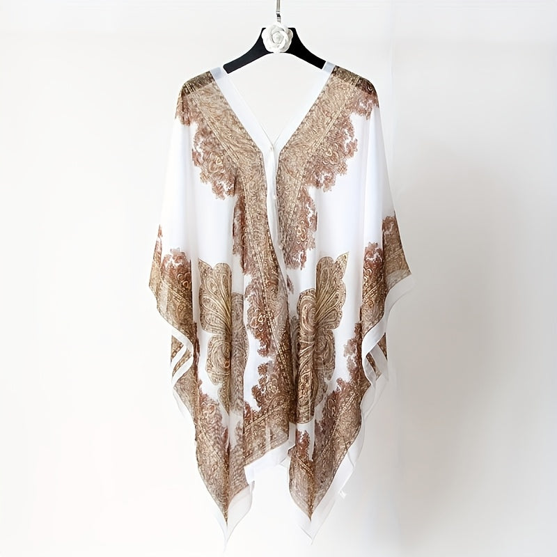 Zahara | Boho Chiffon Strandwickel mit Blumenmuster