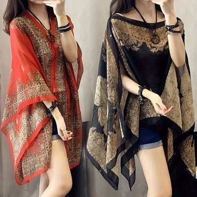 Zahara | Boho Chiffon Strandwickel mit Blumenmuster