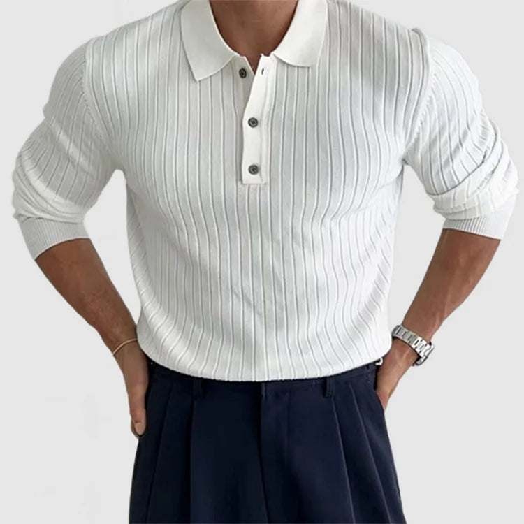 Adam - Herren Poloshirt mit langen Ärmeln und Nackenstütze