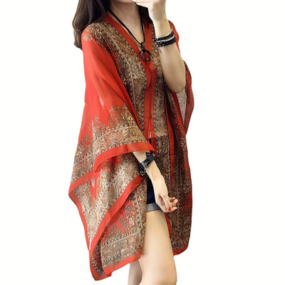 Zahara | Boho Chiffon Strandwickel mit Blumenmuster