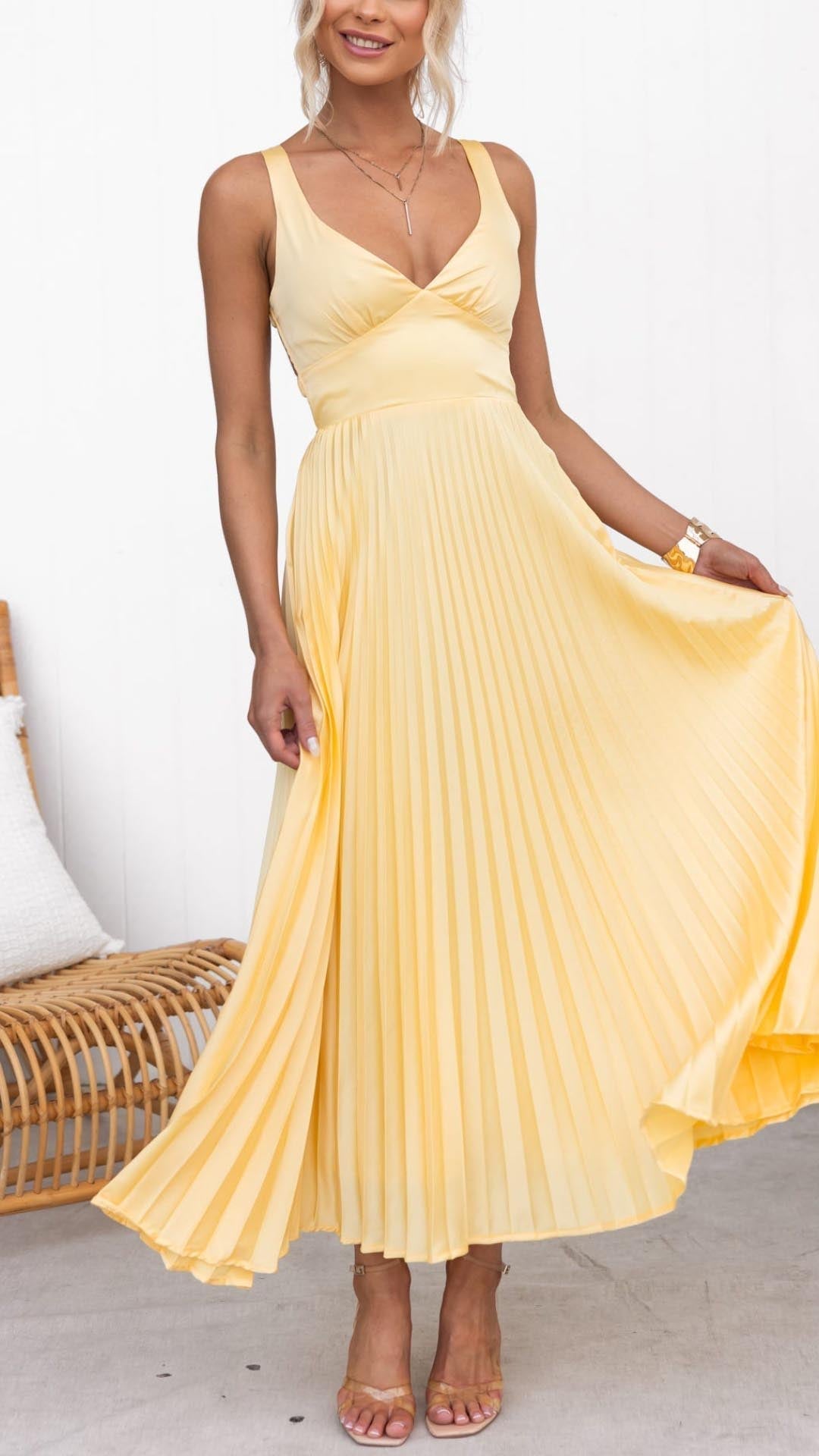 Aby | Plissiertes Maxikleid in Gelb