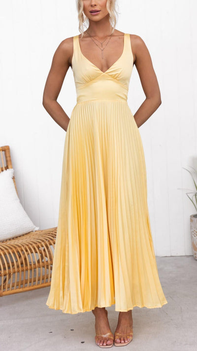 Aby | Plissiertes Maxikleid in Gelb