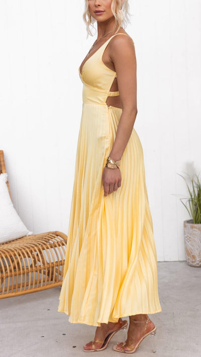 Aby | Plissiertes Maxikleid in Gelb