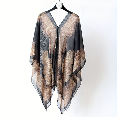 Zahara | Boho Chiffon Strandwickel mit Blumenmuster