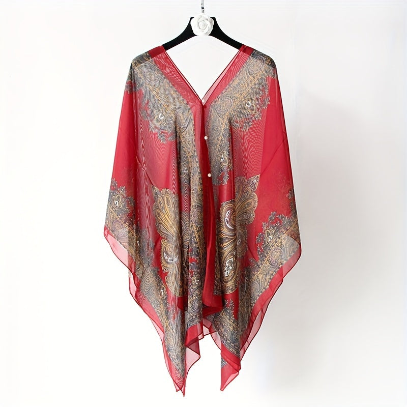 Zahara | Boho Chiffon Strandwickel mit Blumenmuster