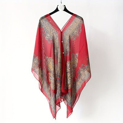 Zahara | Boho Chiffon Strandwickel mit Blumenmuster
