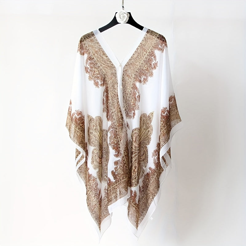 Zahara | Boho Chiffon Strandwickel mit Blumenmuster